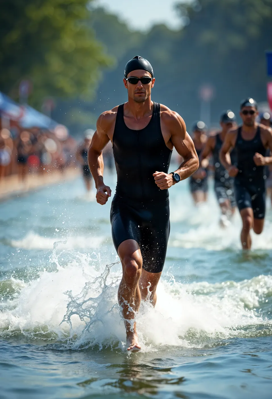 Triatleta saindo da água em prova — avaliação de performance esportiva com VO₂ e limiares em Curitiba