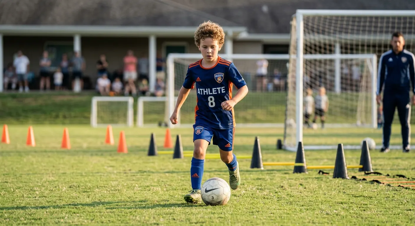 Jovem atleta de futebol em treino de base — Talento Seguro, avaliação médica pré-participação de atletas jovens em Curitiba